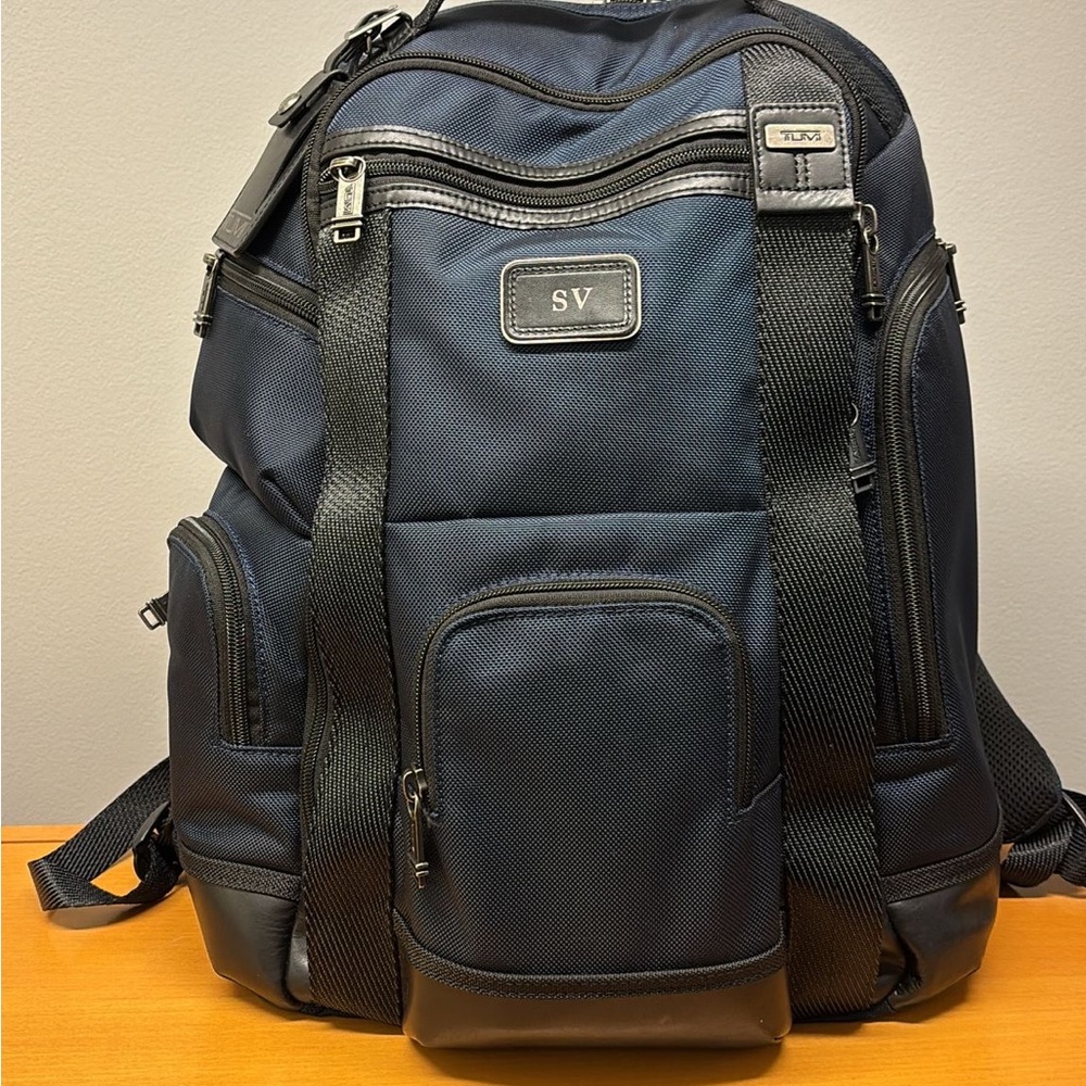 Used (2 months) Tumi Hedrick Deluxe Navy and Black Men's Backpack - Picture 1 of 4